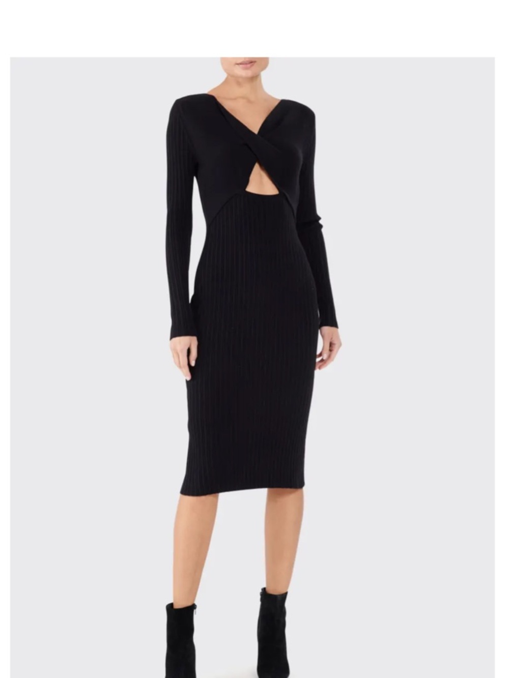 Ramy Brook Black Ribbed Cutout Long-Sleeve Midi Dress